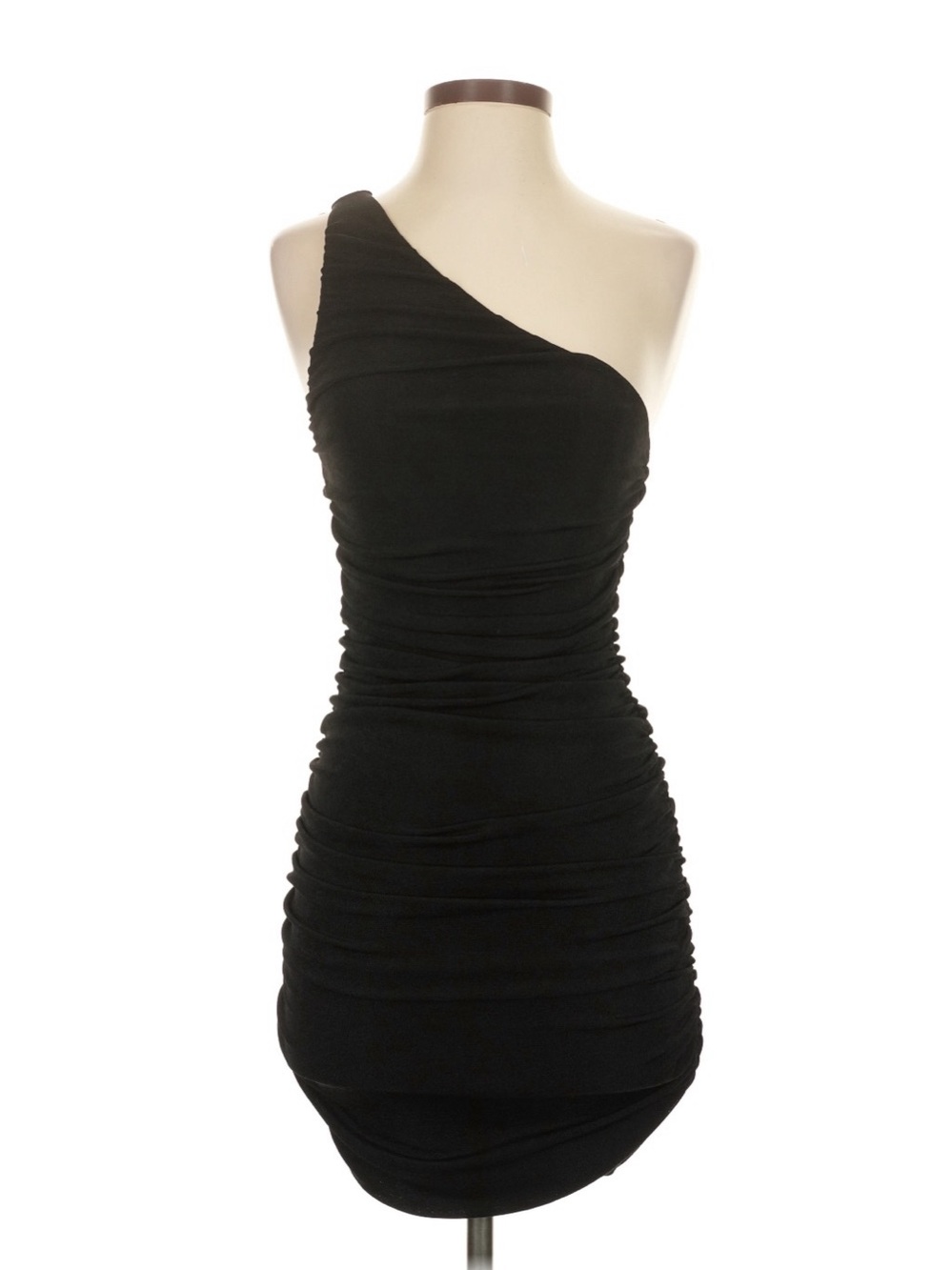 Sophie Rue One Shoulder Ruched Side Mini Dress Black